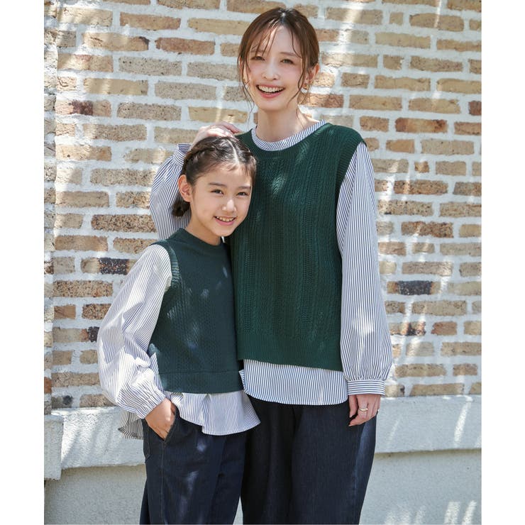【親子コーデ】ケーブル柄レイヤードプルオーバー（120~160cm） | ikka  | 詳細画像8 