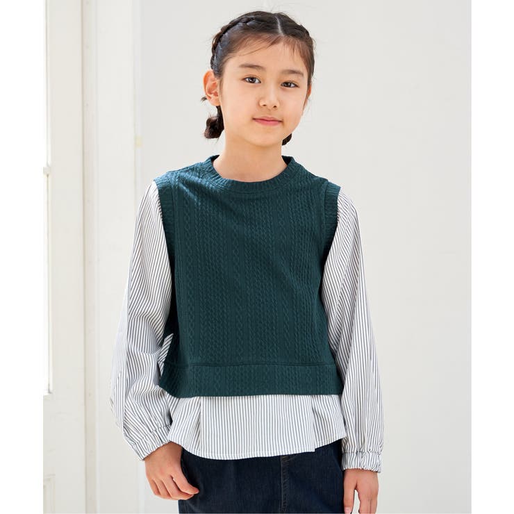 【親子コーデ】ケーブル柄レイヤードプルオーバー（120~160cm） | ikka  | 詳細画像3 