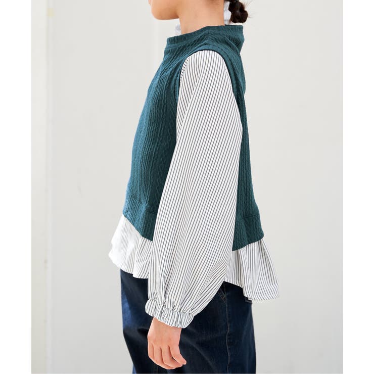 【親子コーデ】ケーブル柄レイヤードプルオーバー（120~160cm） | ikka  | 詳細画像4 