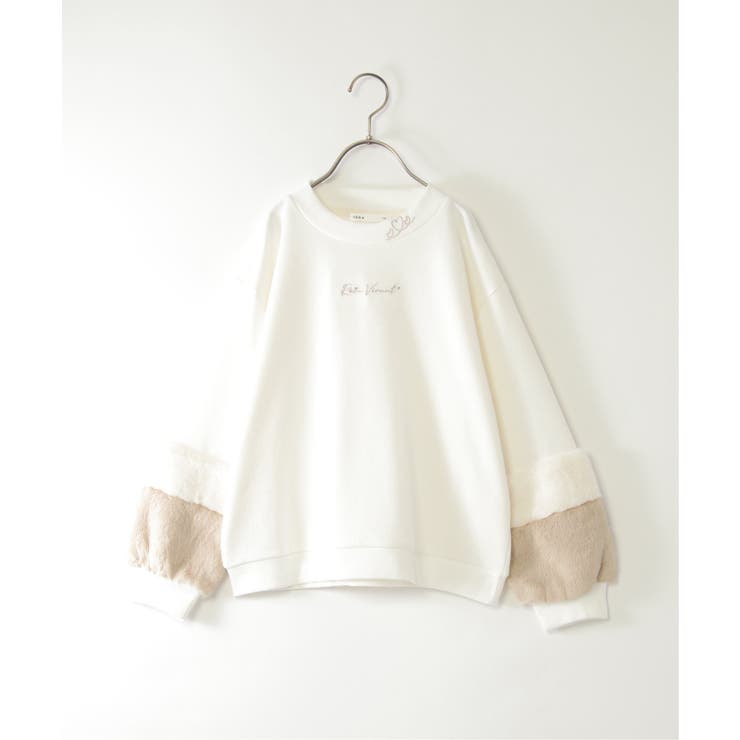 オフホワイト | 袖ファー刺繍ラインストーンプルオーバー（120~160cm） | ikka 