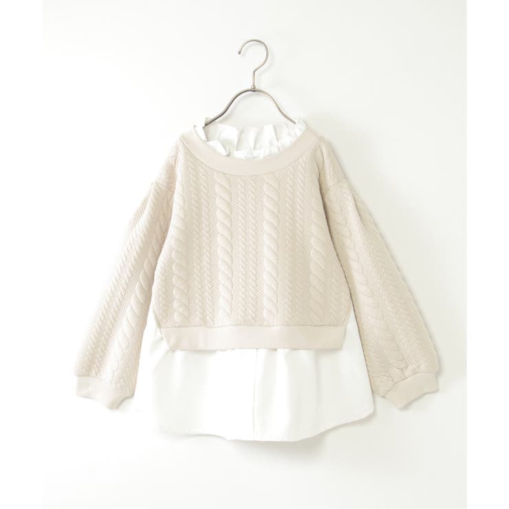 ベージュ | フクレジャカード襟フリルシャツレイヤープルオーバー（120~160cm） | ikka 