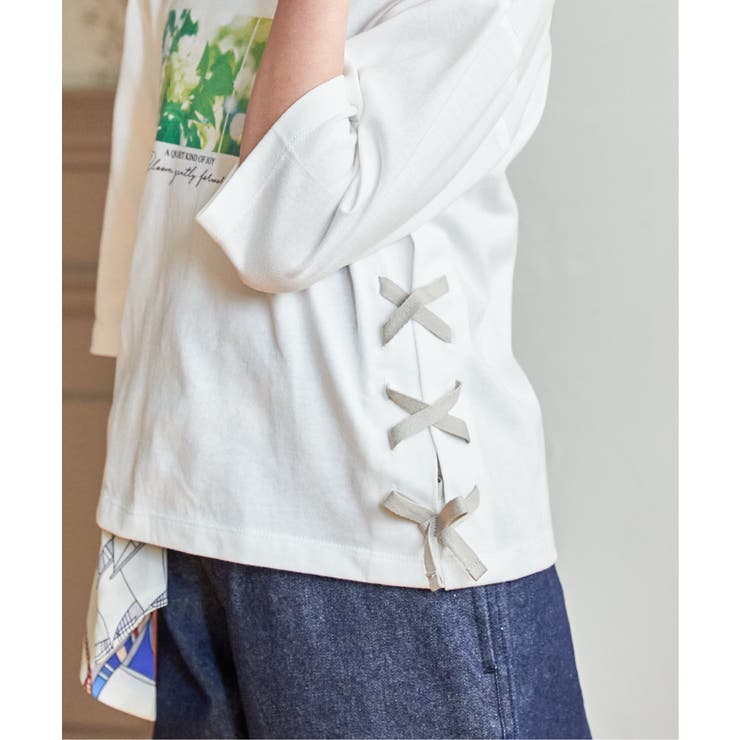 【親子コーデ】フォトロゴ脇レースアップ7分袖Tシャツ（120~160cm） | ikka  | 詳細画像5 