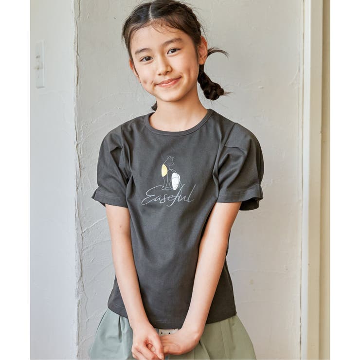 チャコール | 【親子コーデ】袖タック冷感プリントTシャツ（120~160cm） | ikka 