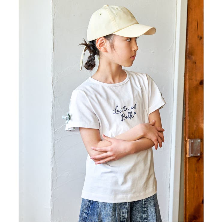 冷感肩ギンガム切り替えロゴT（120~160cm） | ikka  | 詳細画像1 