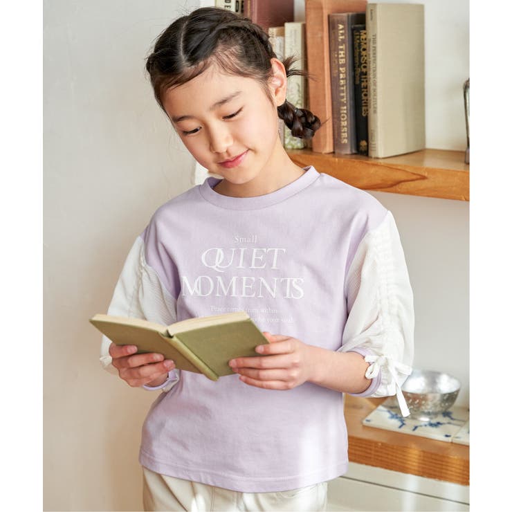 ラベンダー | 袖布帛シャーリング7分Tシャツ（120~160cm） | ikka 