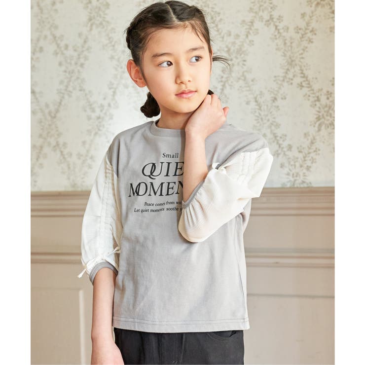 袖布帛シャーリング7分Tシャツ（120~160cm） | ikka  | 詳細画像10 