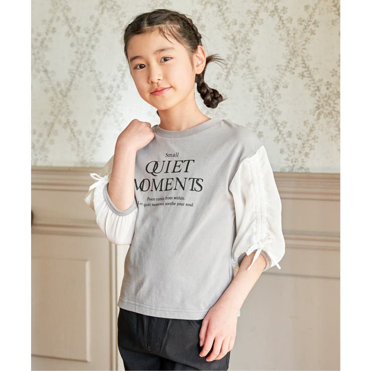 袖布帛シャーリング7分Tシャツ（120~160cm） | ikka  | 詳細画像12 