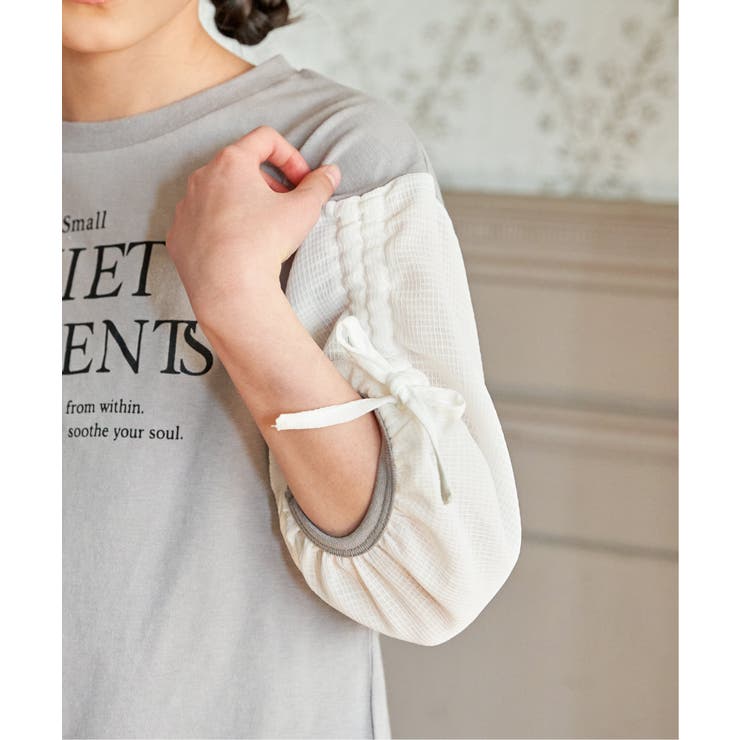 袖布帛シャーリング7分Tシャツ（120~160cm） | ikka  | 詳細画像14 