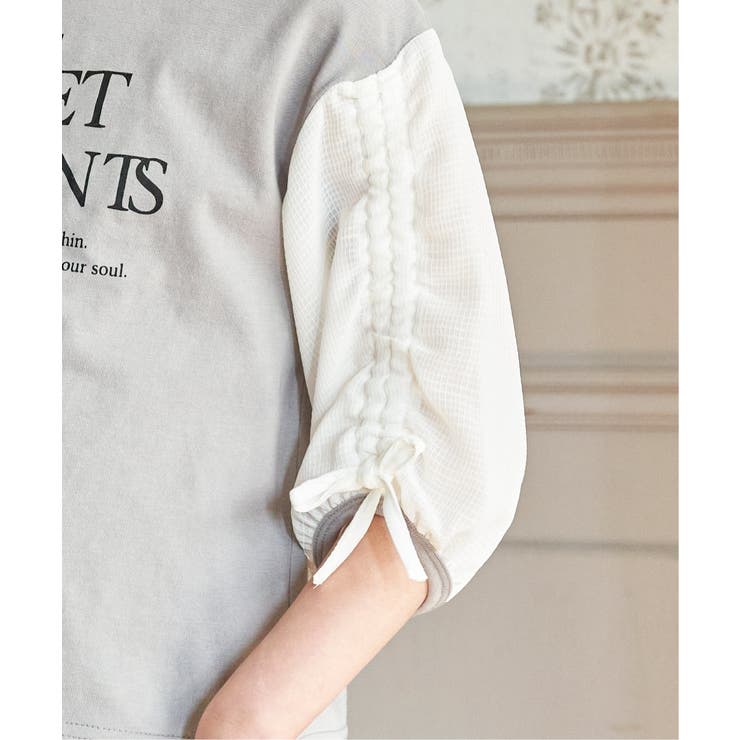 袖布帛シャーリング7分Tシャツ（120~160cm） | ikka  | 詳細画像15 