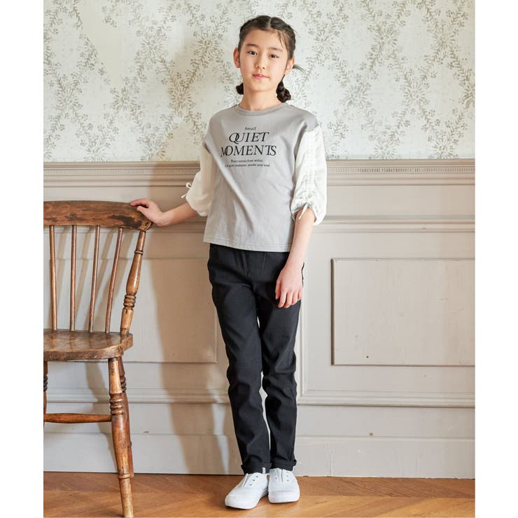 袖布帛シャーリング7分Tシャツ（120~160cm） | ikka  | 詳細画像16 