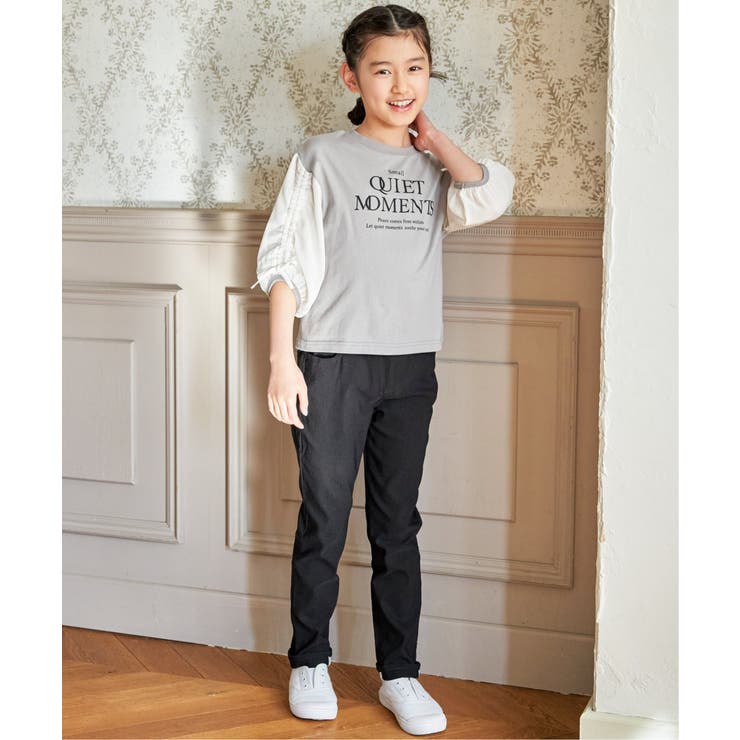 袖布帛シャーリング7分Tシャツ（120~160cm） | ikka  | 詳細画像17 