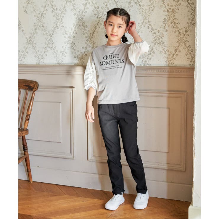 袖布帛シャーリング7分Tシャツ（120~160cm） | ikka  | 詳細画像19 