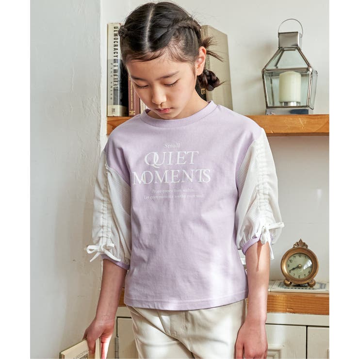 袖布帛シャーリング7分Tシャツ（120~160cm） | ikka  | 詳細画像3 