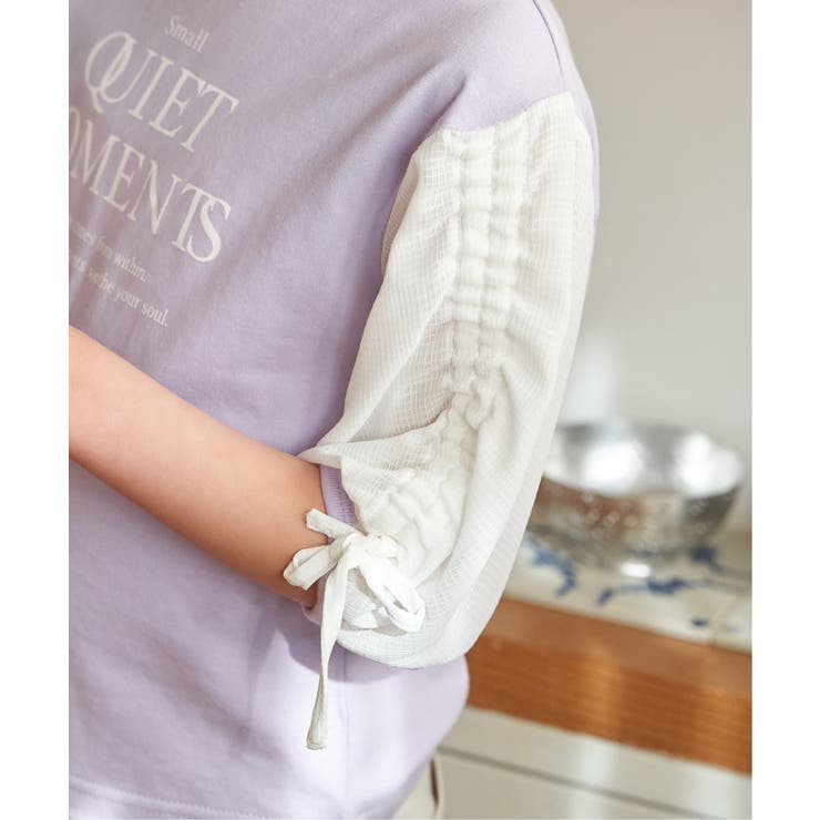 袖布帛シャーリング7分Tシャツ（120~160cm） | ikka  | 詳細画像5 