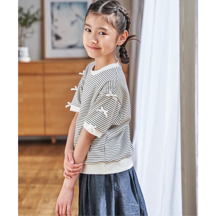 アイボリー | 【親子コーデ】 フライス袖リボンドルマンプルオーバー (120cm~160cm) | ikka 