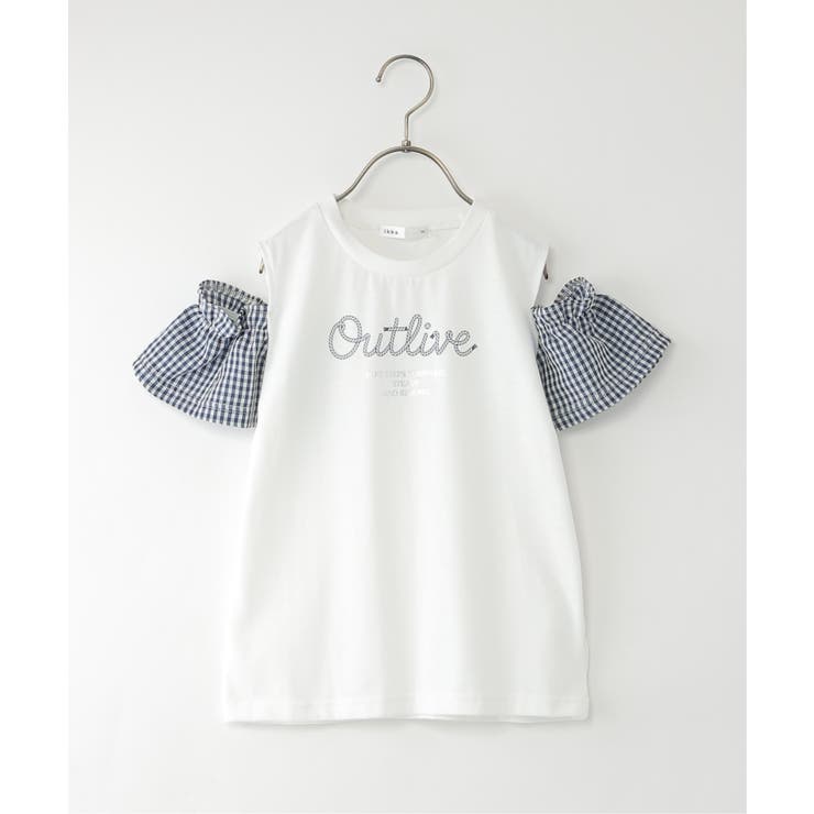 オフホワイト | 袖チェックロープロゴプリントTシャツ（120~160cm） | ikka 