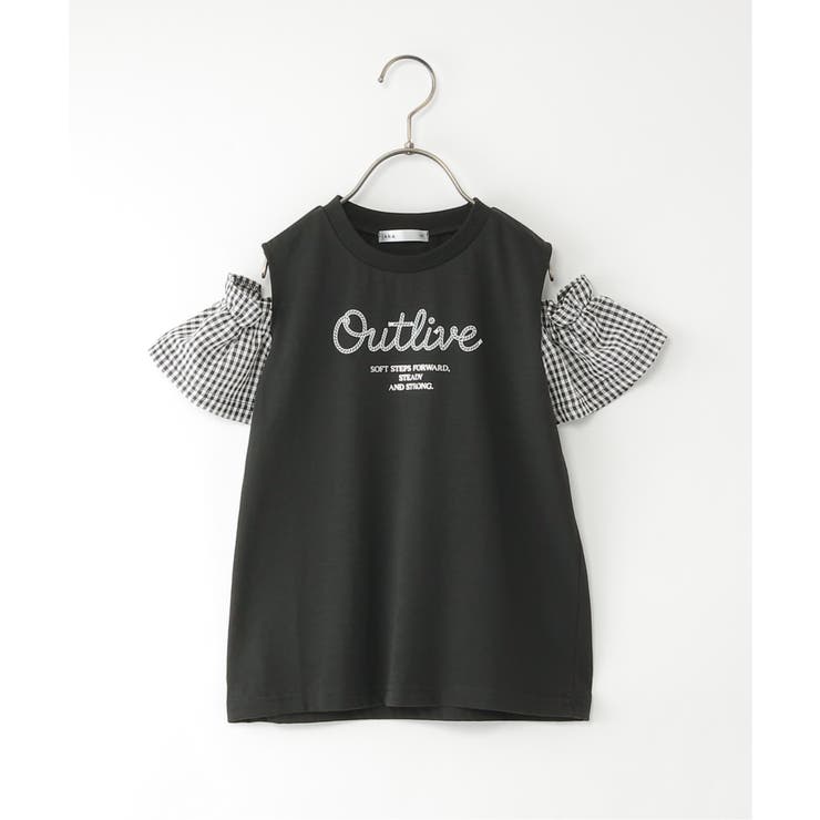 袖チェックロープロゴプリントTシャツ（120~160cm） | ikka  | 詳細画像1 