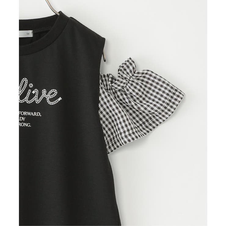 袖チェックロープロゴプリントTシャツ（120~160cm） | ikka  | 詳細画像3 