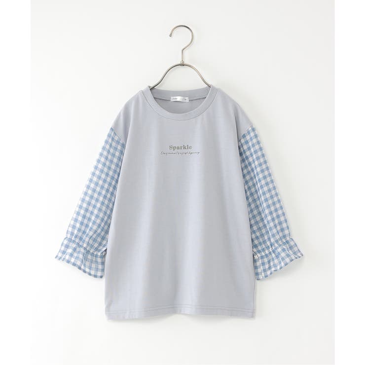 シアギンガムチェック7分袖ロゴTシャツ（120~160cm） | ikka  | 詳細画像1 