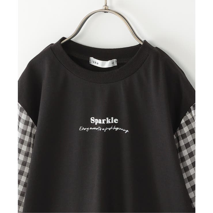 シアギンガムチェック7分袖ロゴTシャツ（120~160cm） | ikka  | 詳細画像4 