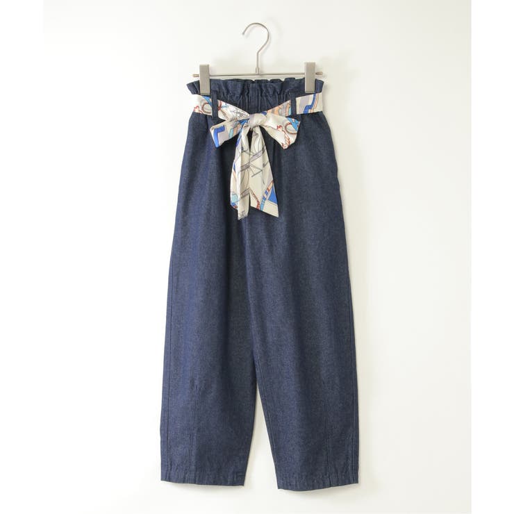 ネイビーブルー | スカーフベルト付きバレルデニムパンツ | ikka 
