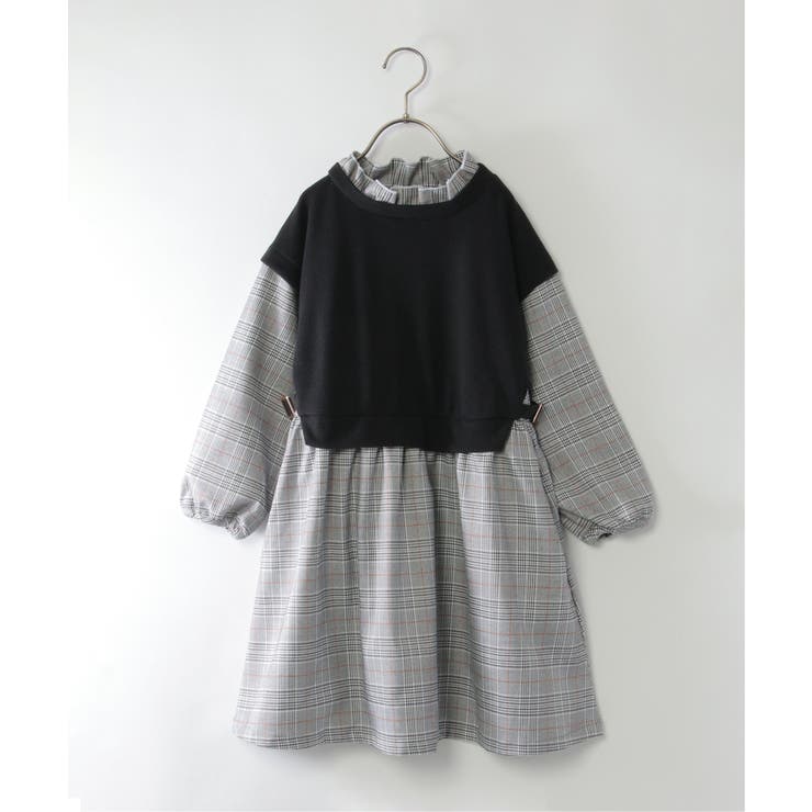 ブラック | ベストレイヤードドッキングワンピース（120~160cm） | ikka 