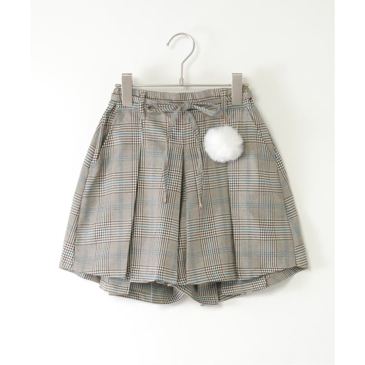 ベージュ | ポンポン付きチェックタックキュロット（120~160cm）  | ikka 