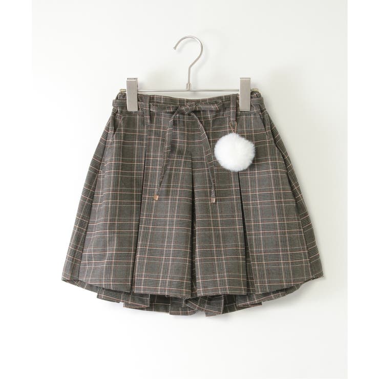 ダークグレー | ポンポン付きチェックタックキュロット（120~160cm）  | ikka 