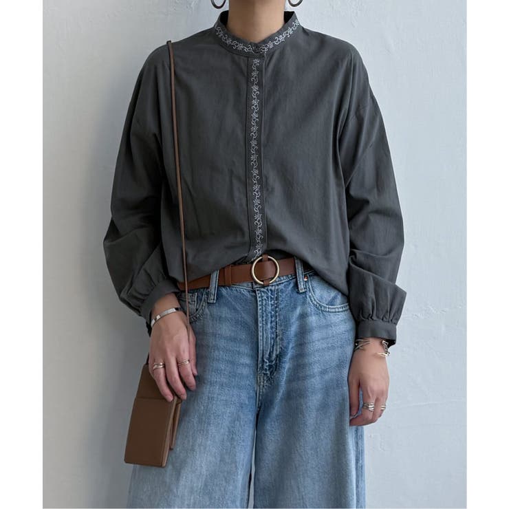 チャコール | エクリュ エンブロイダリーシャツ | Lbc with Life