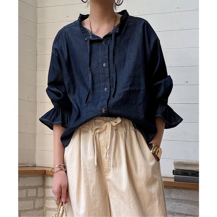 ブルー | デニムコットンシャーリングブラウス | Lbc with Life