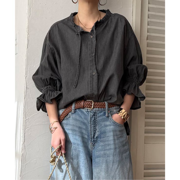 ブラック | デニムコットンシャーリングブラウス | Lbc with Life