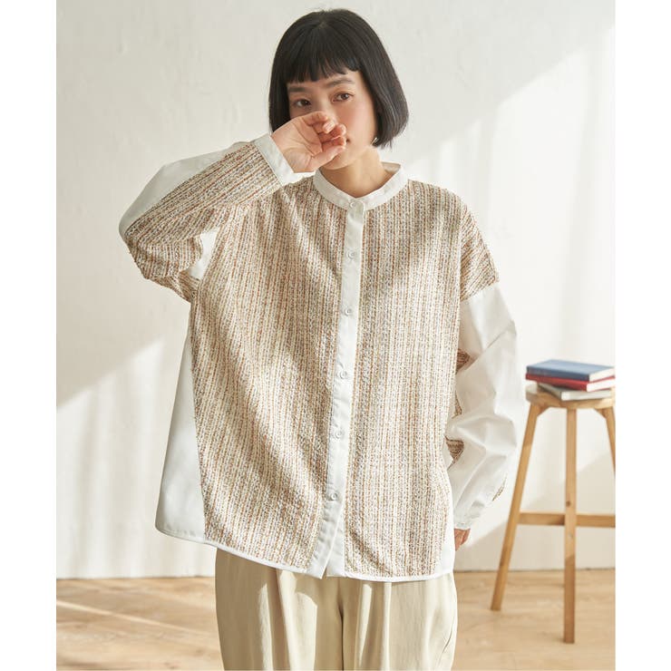 ベージュ | 異素材切り替えシャツ | Lbc with Life