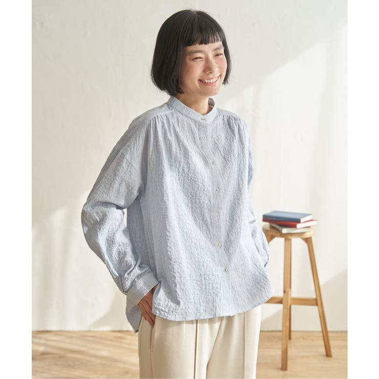 ブルー | オーガニックコットンバンドカラーシャツ | Lbc with Life