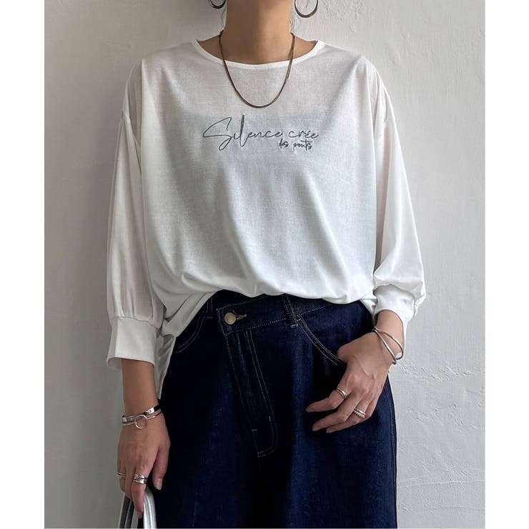ホワイト | シアーロゴ刺繍7分袖Tシャツ | Lbc with Life