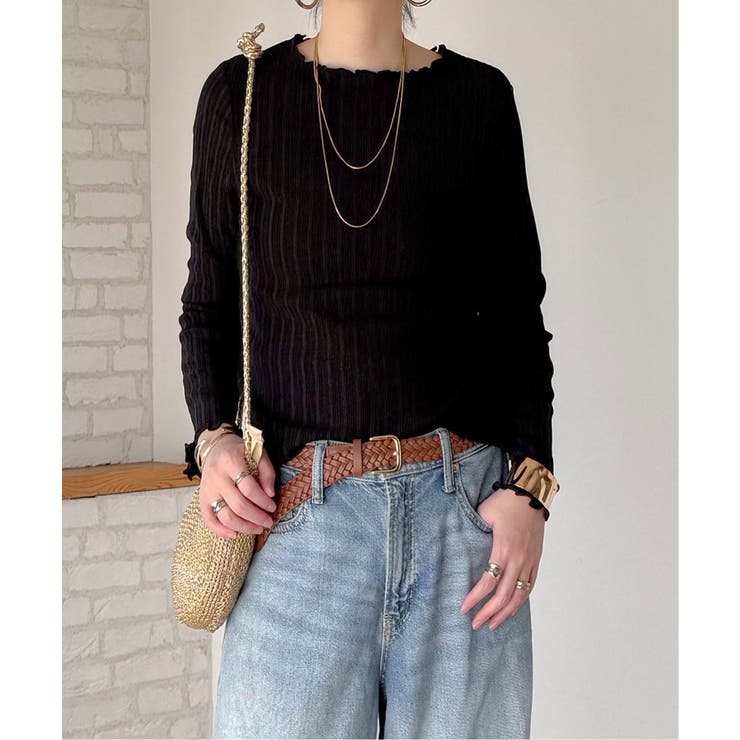 ブラック | 楊柳ランダムボーダーロンT | Lbc with Life