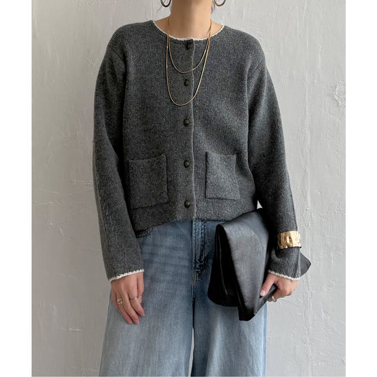 グレー | 配色ポケットショートカーディガン | Lbc with Life