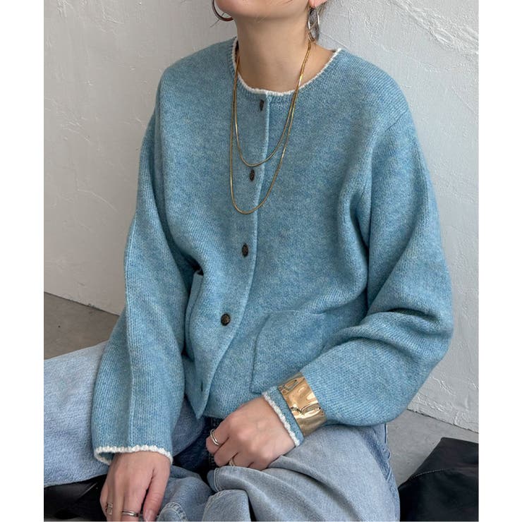 ブルー | 配色ポケットショートカーディガン | Lbc with Life