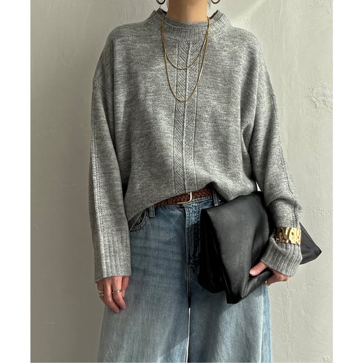 グレー | 透かしラインバックスリットニット | Lbc with Life