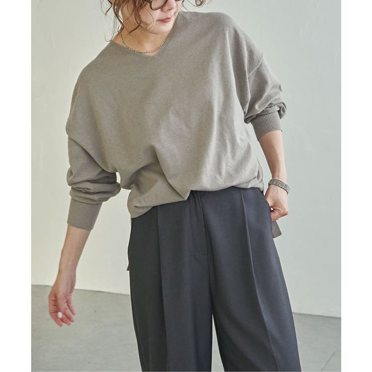 グレージュ | ソフトタッチアイレットVネックプルオーバー | Lbc with Life