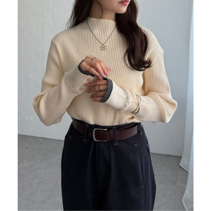 袖配色レイヤーリブニット | Lbc with Life | 詳細画像10 