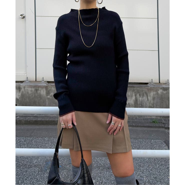 ブラック | 袖配色レイヤーリブニット | Lbc with Life