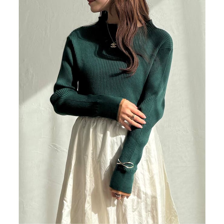 グリーン | 袖配色レイヤーリブニット | Lbc with Life
