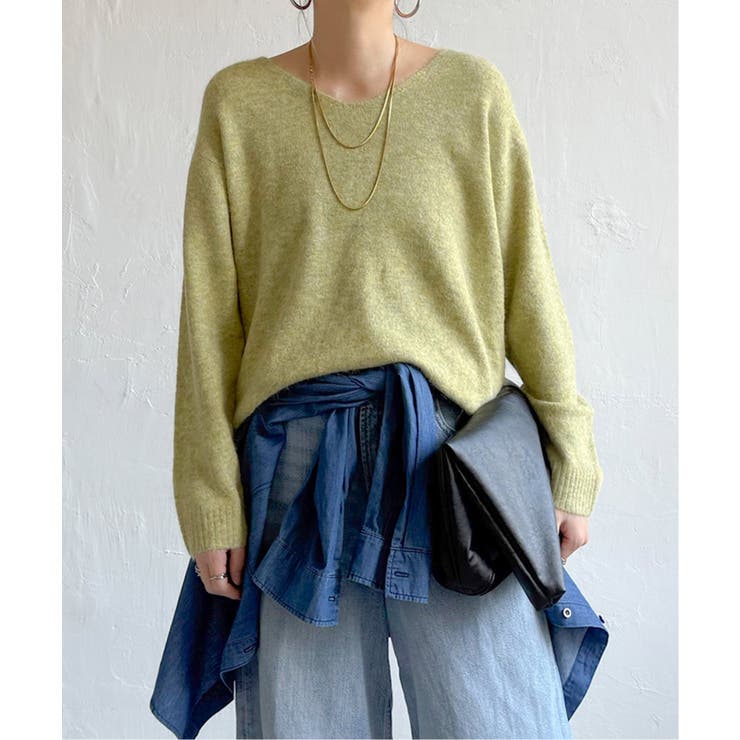 グリーン | アンゴラコンVネックニット | Lbc with Life