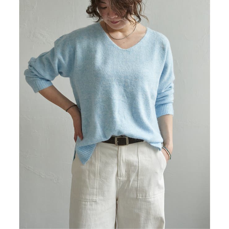 ライトブルー | アンゴラコンVネックニット | Lbc with Life