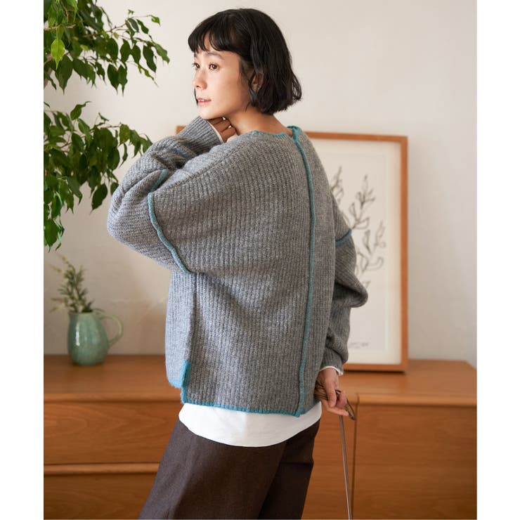 【インフルエンサー着用】ステッチ配色畦ラインニットプルオーバー | Lbc with Life | 詳細画像12 