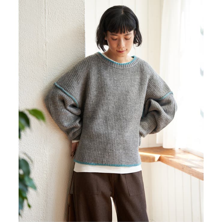 【インフルエンサー着用】ステッチ配色畦ラインニットプルオーバー | Lbc with Life | 詳細画像13 