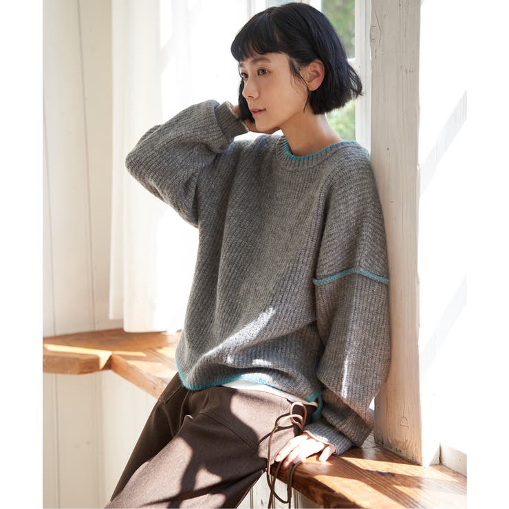 【インフルエンサー着用】ステッチ配色畦ラインニットプルオーバー | Lbc with Life | 詳細画像14 
