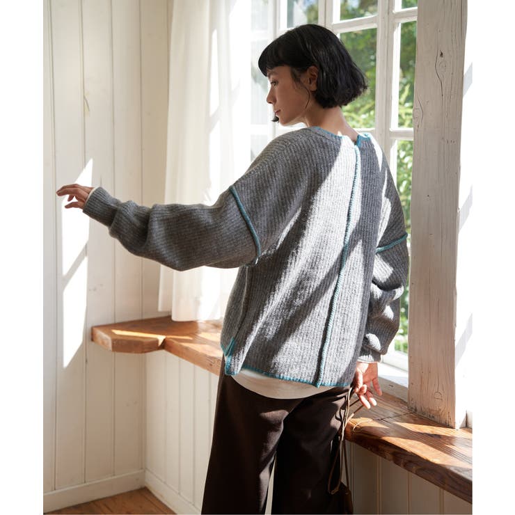 【インフルエンサー着用】ステッチ配色畦ラインニットプルオーバー | Lbc with Life | 詳細画像15 
