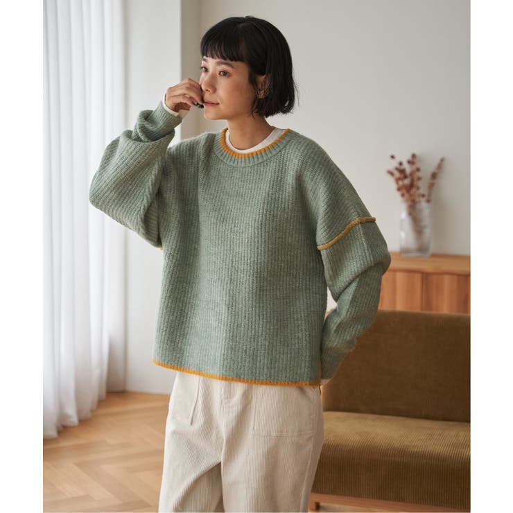ミントグリーン | 【インフルエンサー着用】ステッチ配色畦ラインニットプルオーバー | Lbc with Life