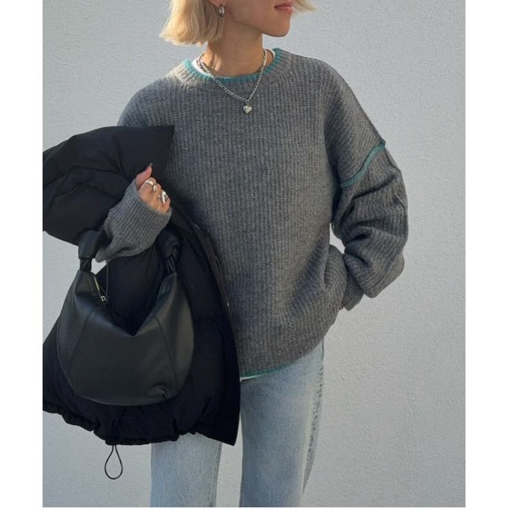 【インフルエンサー着用】ステッチ配色畦ラインニットプルオーバー | Lbc with Life | 詳細画像2 